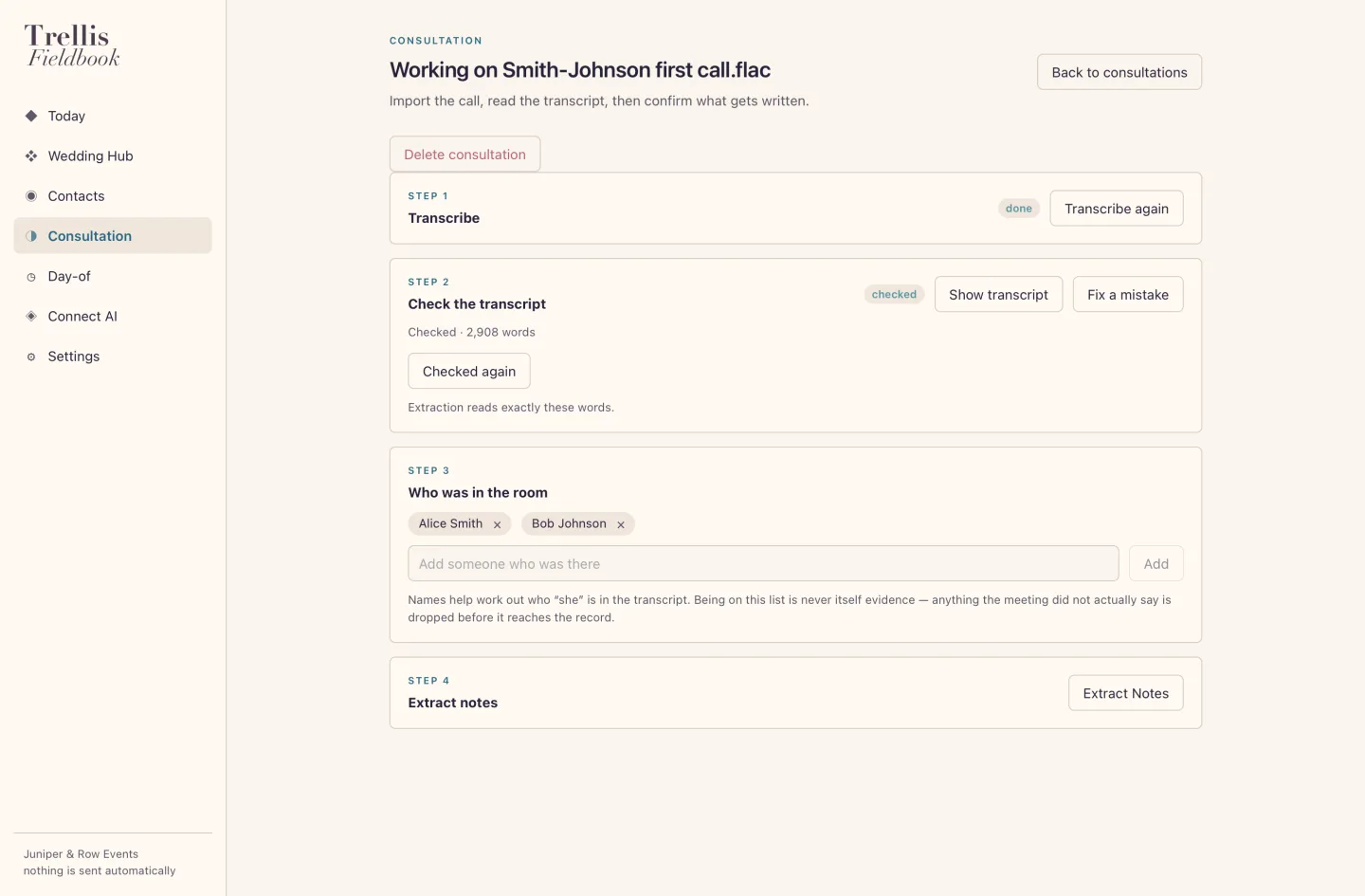 Trellis Fieldbook consultation screen